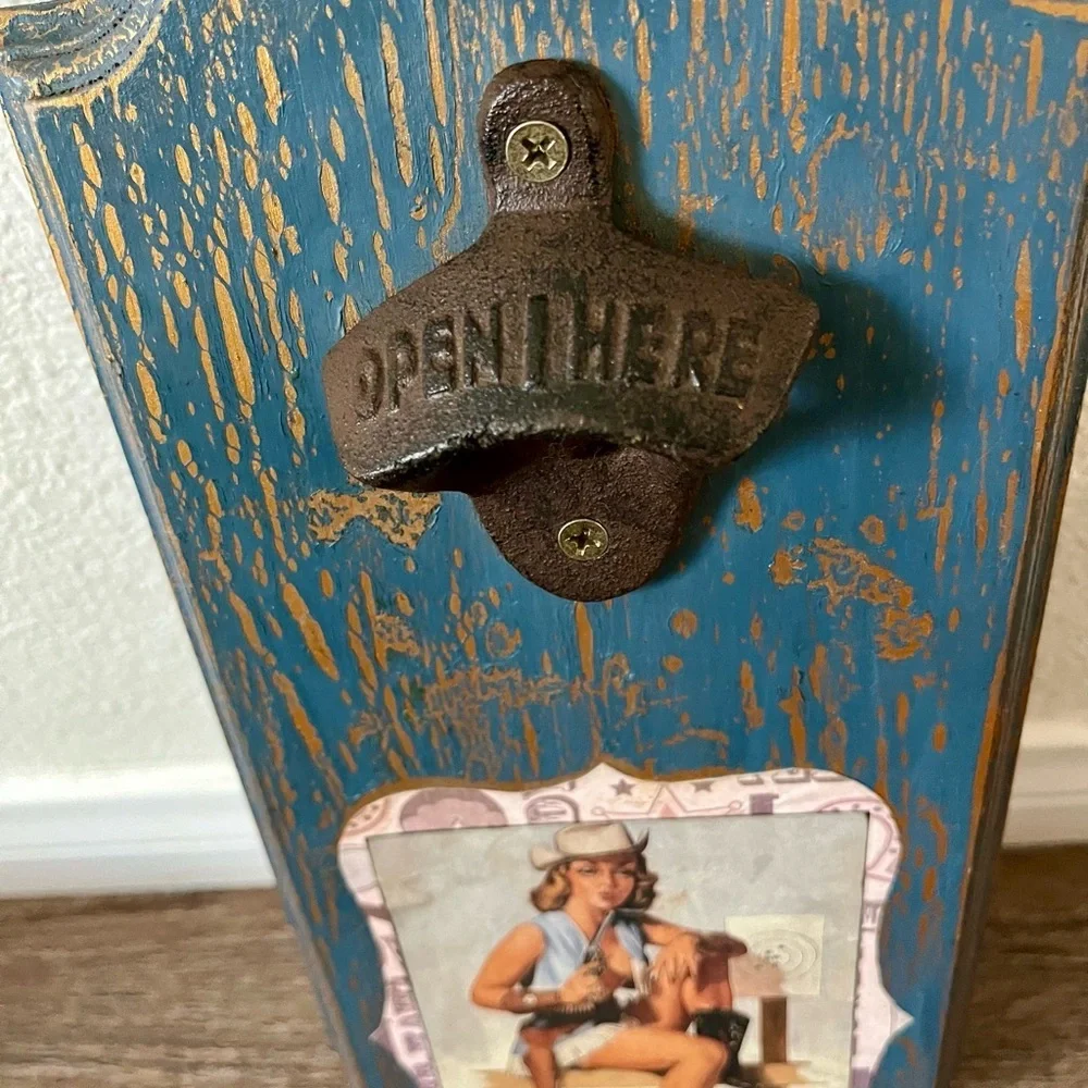 Vintage Blue Wall Mounted Bottle Opener